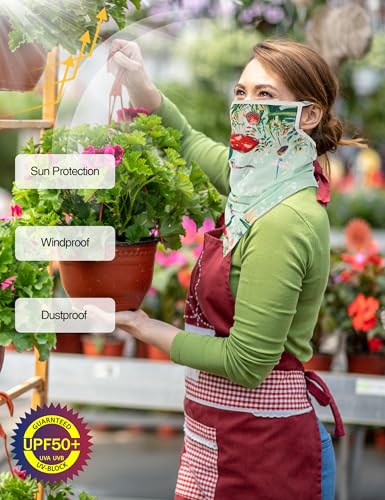 FISHEAL UV Sun Protection Face Scarf Mask, Breathable Gardening Face Cover Neck Gaiter with Ear Loops Bandana for Men Women - color: Green Dragonfly