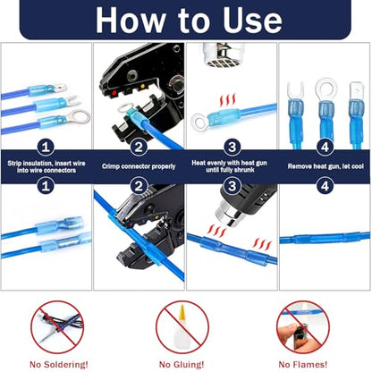 ZQZ Marine Grade Heat Shrink Wire Connectors Kit,128PCS Automotive Crimp Terminals Assortment with Rings Forks Female Male Butt Splices, Waterproof Wiring Connectors Kit - size: Heat Shrink 128PCS