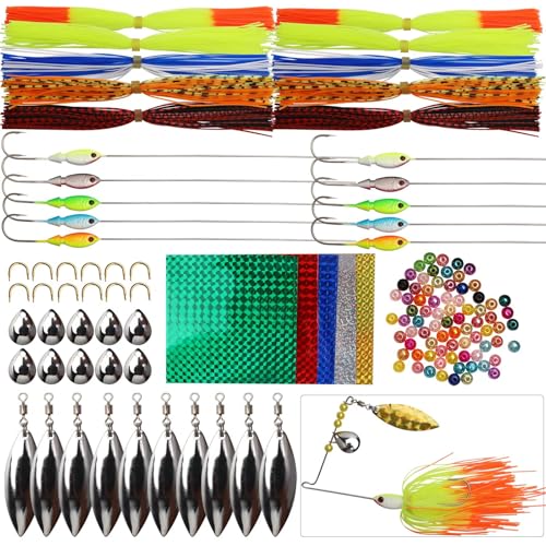 Dovesun Fishing Lure Making Kit DIY Spinner Making Kit, Inline Spinner Baits for Bass Fishing Trout Salmon Freshwater Gift for Men 228pcs/155pcs/107pcs - color: C-107PCS-3D Eyes-Spinnerbaits Making Kit