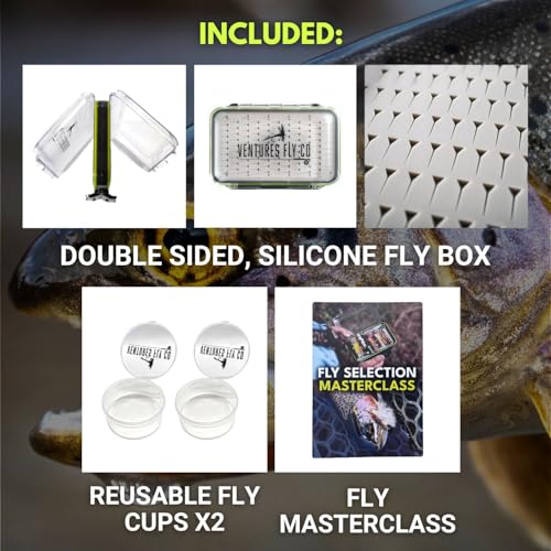Ventures Fly Co. | 40 Premium Hand Tied Fly Fishing Flies Assortment | Fly Box Included | Dry, Wet, Nymphs, Streamers, Wooly Buggers, Terrestrials | Trout, Bass Lure Set, Kit