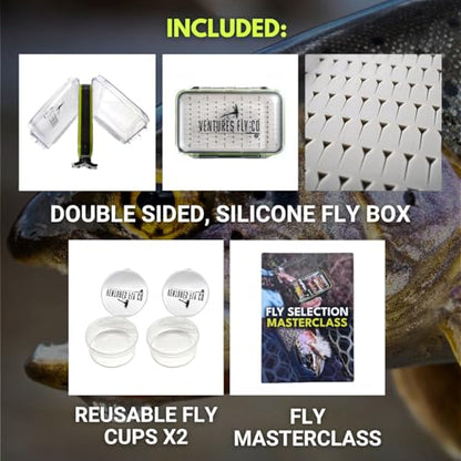 Ventures Fly Co. | 40 Premium Hand Tied Fly Fishing Flies Assortment | Fly Box Included | Dry, Wet, Nymphs, Streamers, Wooly Buggers, Terrestrials | Trout, Bass Lure Set, Kit