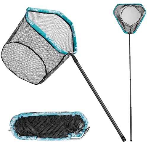 THKFISH Carbon Fiber Fishing Net - Long Handle, Portable Telescopic Landing Net - 27 to 157.5 Inch - Aluminum Mesh Frame Rubber Coated - size: 157"