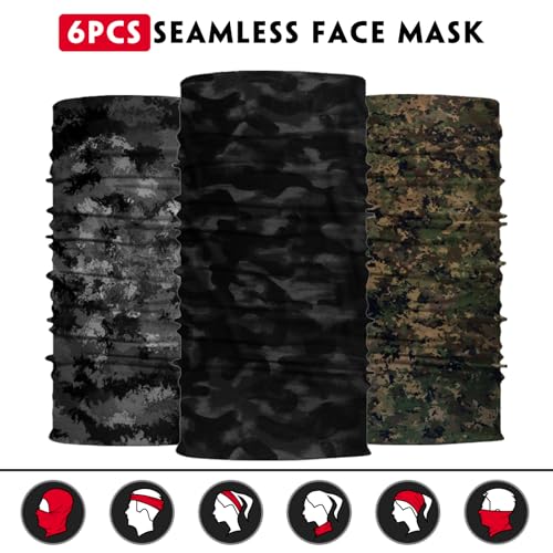 Neck Gaiter for Men Women Headwear Bandana Head Wrap Face Scarf Mask Cover Warmer Balaclava-Seamless & Versatile - color: A-6pcs-camo Jungle