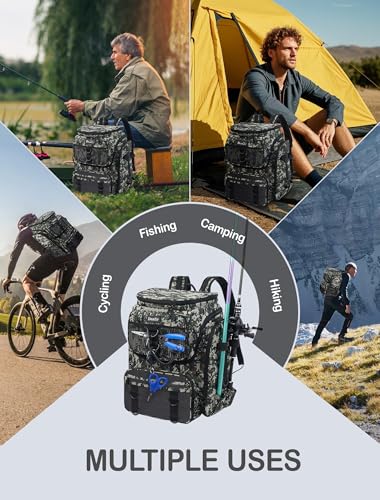 Handor Fishing Tackle Backpack, 50L Capacity, Waterproof Fishing Gear Bag (camouflage green) - color: Camouflage Green