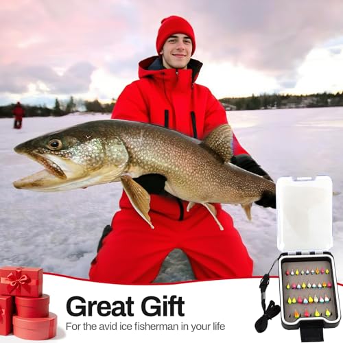 Tungsten Ice Fishing Jigs Lures with Ultra Sharp Hooks for Panfish, Perch, Trout in Winter - Ideal Fishing Gift Set, 30PCS Assorted Jigs in Storage Box