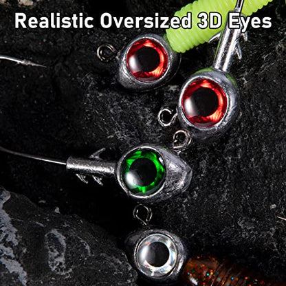 Dr.Fish 10 Pack Fishing Eyes Jigs 3D Eyes Trout Heads Bass Hook Saltwater Swimbait Jig Heads Freshwater Walleye Redfish Striper 1/2oz 3/8oz 1/4oz 3/16oz - color: White Eyes, size: 3/8oz-Hook #4/0