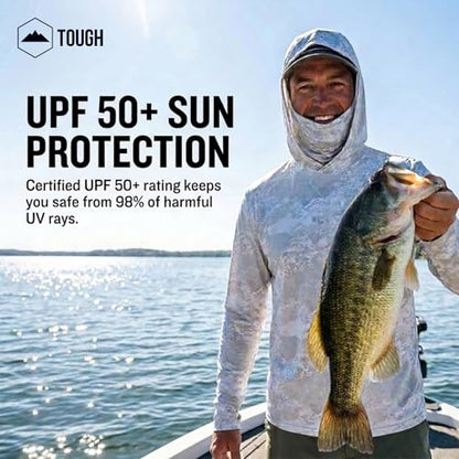 Tough Outfitters Hooded Fishing Shirt UPF 50+ Realtree Camo Sun Hoodie for Men Women – Long Sleeve UV Protection Lightweight - color: Grey, size: Medium