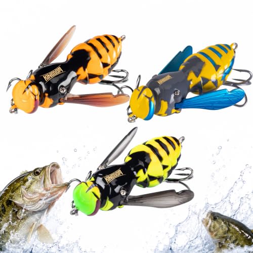 Kingdom Wasp Crawl Bait Insect Bionic Floating Fishing Lures Swimbaits Hard Artificial Baits Lure Freshwater and Saltwater Bass Carp Pike Walleye Fishing ABS Material Carbon Steel Three Book Hook - color: Set1, size: 6.6g