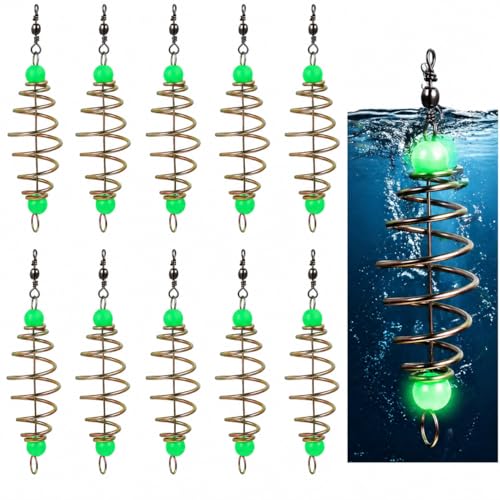 BESPORTBLE 24Pcs Fishing Bait Traps Cage Feeder Basket Holder: Carp Bait Cage Carbon Steel Spring Method Feeder Basket with Luminous Beads Carp Rig, Catfish Chicken Liver and Night Fishing Gear