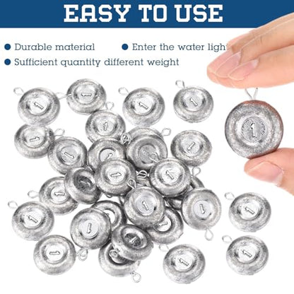 24 Pieces Fishing Disc Sinkers Weights Disc Sinker Fishing Sinkers Weights for Saltwater Catfishing Trolling Surf Tackle - size: 1 oz