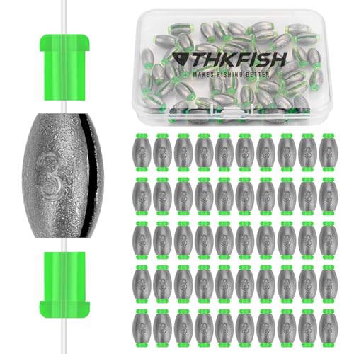 THKFISH Egg Fishing Sinkers Weights, Removable Rubber Core Fishing Weights Twist-Lock Sinker,Bass Weights Sinker Tackle Saltwater Casting Fishing Sinkers Set Oval Freshwater,1/8-1OZ - size: 1/8OZ-50PCS