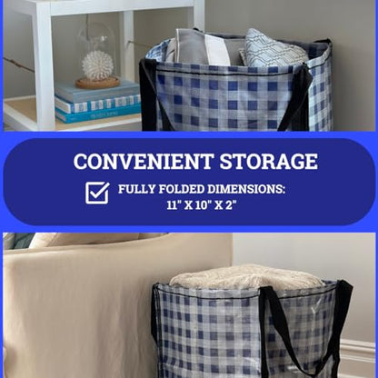 DURASACK Heavy Duty Storage Tote Bag 22-Gallon, Gingham Blue | Rugged Woven Polypropylene Moving Bag, Reusable Self-Standing Design, Holds up to 500 Pounds - color: Gingham Blue, size: Single