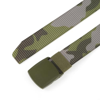 Mile High Life | Nylon Web Belt | Outdoor Military Belt | TSA Safe Buckle Plastic/Metal - color: Camo Green