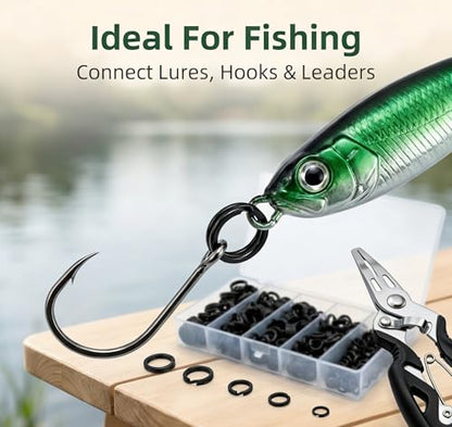 Fishing Split Rings Kit: 250pcs Heavy Duty Steel Fishing Lure Making Ring Fishing Hook Connector Tackle - color: Black Split Large Plier Set