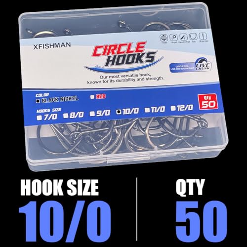 XFISHMAN Circle-Hooks-Fishing-Equipment-Octopus-Hooks-Saltwater-50 Pack #1 –12/0 - color: Black, size: 10/0 50-Pack