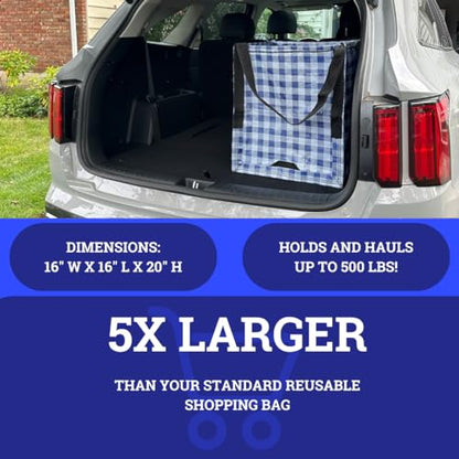 DURASACK Heavy Duty Storage Tote Bag 22-Gallon, Gingham Blue, Pack of 4 | Rugged Woven Polypropylene Moving Bag, Reusable Self-Standing Design, Holds up to 500 Pounds - color: Gingham Blue, size: Pack of 4