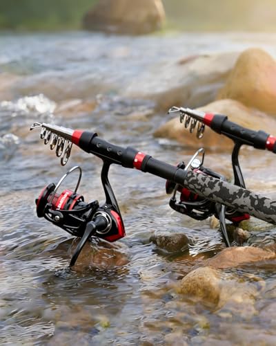 Ghosthorn Fishing Rod and Reel Combo Collapsible Fishing Pole Telescopic Fishing Rod Combo Travel Portable Fishing Set Carbon Fiber with Carrier Bag for Saltwater Freshwater - size: 1.8m/6ft, style: 2pack Full Kit With Carrier Case