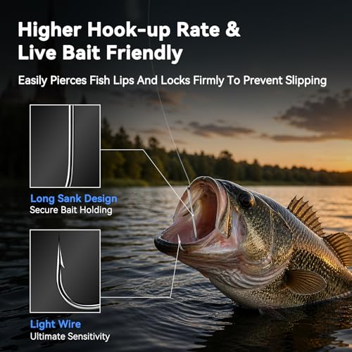Crappie Fishing Hooks,100pcs Aberdeen Hooks Freshwater,Long Shank Light Wire Worm Hooks Live Bait Hooks for Sunfish Bass Trout Bream Panfish Bluegill Size #16-6/0 - size: #8_100pcs
