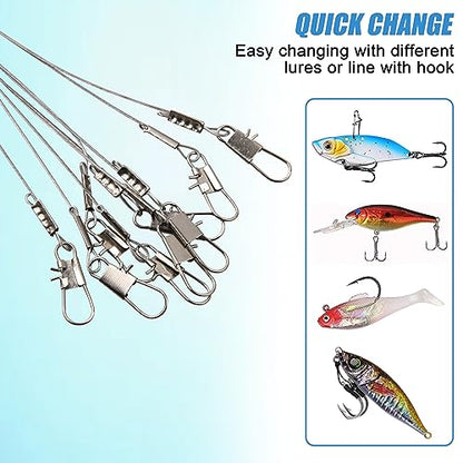 Fishing Leader Rigs Saltwater Freshwater Stainless Steel Wire Leader Fishing Rigs with Swivels Snaps Beads 1-3 Arms Saltwater Rig Wire Bottom rigs for Trolling Pier Surf Fishing Tackle - color: Silver-2 Arm-12pcs