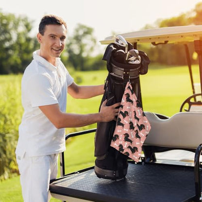Supdreamc Golf Bag Towel 24x16 Inches with Carabiner Clip, Wiener Dog Dachshund Pet Dogs Pink, Highly Absorbent Fast Drying Microfiber for Golf Cart & On-Course Use - color: Style (104)