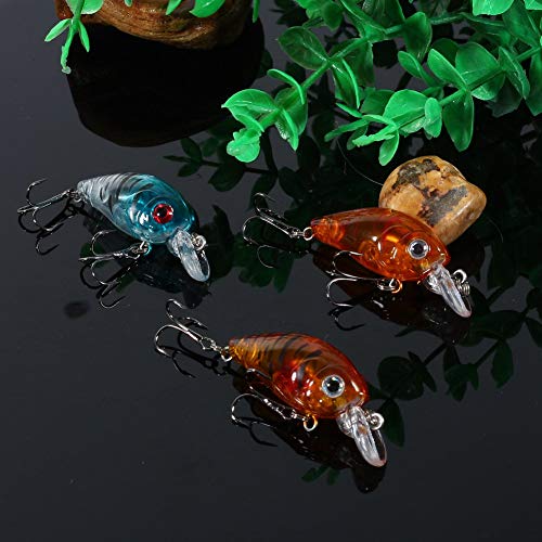 9PCS/Bag Mini Crankbait, Bass Fishing Lures Kit Set, 3D Eye Panfish Lures Plastic Crankbait Fishing Lures Hooks Topwater Hard Baits for Saltwater/Freshwater Fishing, 4.5cm/4g