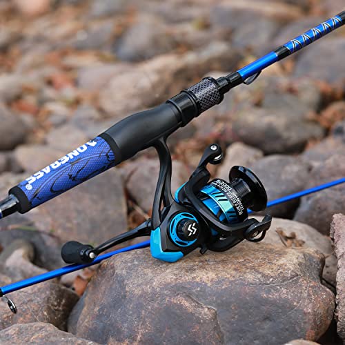 One Bass Fishing Rod and Reel Combo, IM7 Graphite 2 Pc Blank Baitcasting Combo, Spinning Rod with SuperPolymer Handle - color: Blue, size: 6'0"Medium-Fast with 1000 Reel