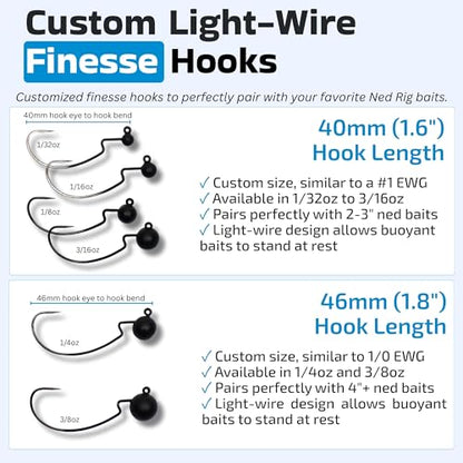 Harmony Fishing - Tungsten Offset Weedless Ned Rig Jigheads (5 Pack) - size: 3/16oz (5 Pack)