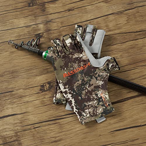 Bassdash ALTIMATE UPF 50+ Sun Protection Fingerless Fishing Gloves Men - color: Grunge Camo, size: X-Large