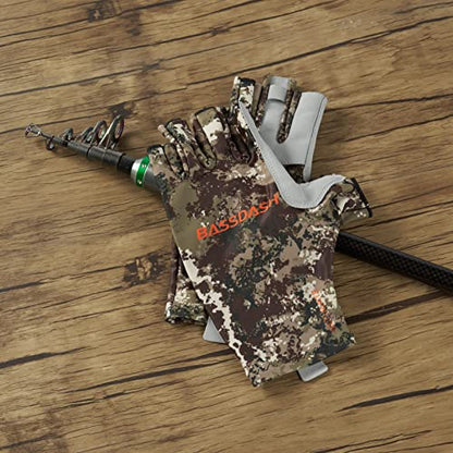 Bassdash ALTIMATE UPF 50+ Sun Protection Fingerless Fishing Gloves Men - color: Grunge Camo, size: X-Large