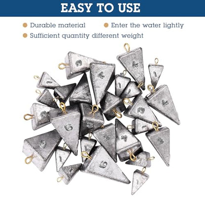 Zhanmai 27 Pieces Pyramid Fishing Weights Sinkers Triangle Rig Pyramid Sinkers for Ocean Saltwater Surf Bass Catfish Fishing Weights Casting Gear Tackle Essential - size: 1oz, 3oz, 4oz, 6oz