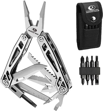 MOSSY OAK Multitool, 21-in-1 Stainless Steel Pocket Knife with Screwdriver Sleeve, Self-locking Pliers with Sheath-Perfect for Outdoor, Survival, Camping, Hiking, Simple Repair - color: 21-in-1, Silver