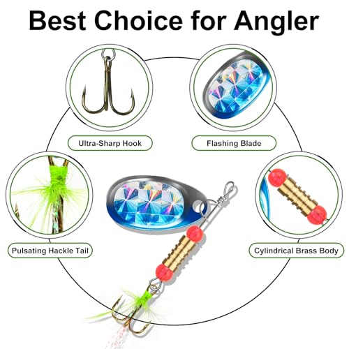 TRUSCEND Swim or Jig Fishing Spinner Baits for Freshwater and Saltwater, Rooster Tail Fishing Lures for Trout Bass Walleye Crappie Salmon Pike, Blade Bait with Copper Blade - color: D-12pcs-2.2-3in