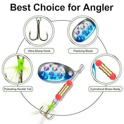 TRUSCEND Swim or Jig Fishing Spinner Baits for Freshwater and Saltwater, Rooster Tail Fishing Lures for Trout Bass Walleye Crappie Salmon Pike, Blade Bait with Copper Blade - color: D-12pcs-2.2-3in