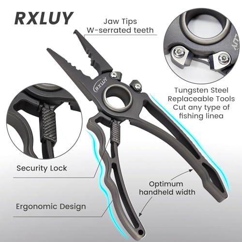 Titanium Fishing Pliers, Premium Saltwater Fishing Gear, Tungsten Cutters, Split Ring Hook Remover, Knot Tying Tool with Lanyard, Ice Fishing, Sea Fishing Kit Gifts for Men - color: With Lock