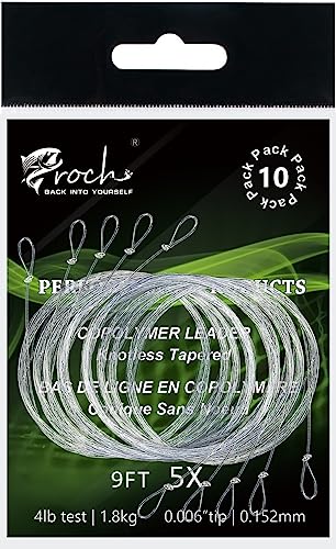 Fly Fishing Tapered Leader with Pre-Tied Loop 9FT Nylon Fly Line Leader (10 Pack) 0X 1X 2X 3X 4X 5X 6X - size: 30