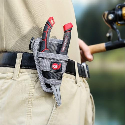 SNAIL TRAIL 7'' Fishing Pliers, Angled Head Split Ring Pliers, Auto-Open by Magnets, Corrosion Resistant Fish Hook Remover, Saltwater Crimping Shot & Wire Cutter Tool - style: Pliers & Sheath