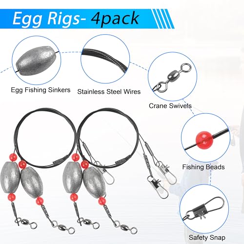 Grouper Rig Saltwater Weighted Fishing Egg Sinker Rigs with Circle Hook Carolina Flounder Rig Surf Fishing Rigs Bottom Rig Catfish Leaders Rig Ready Grouper Rigs - style: 1.5oz Rig Kit-14pcs
