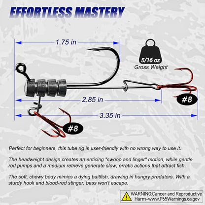 30/20/10 Pcs Tube Jig Heads for Bass Fishing, Tube Bait Worm Hooks rigs for Freshwater Saltwater, 5/16oz, 1/4oz, 3/16oz, 1/8oz - color: A1-5/16oz(10 Pcs Tube Jigs + 20 Pcs #8 Red Triple Hooks)