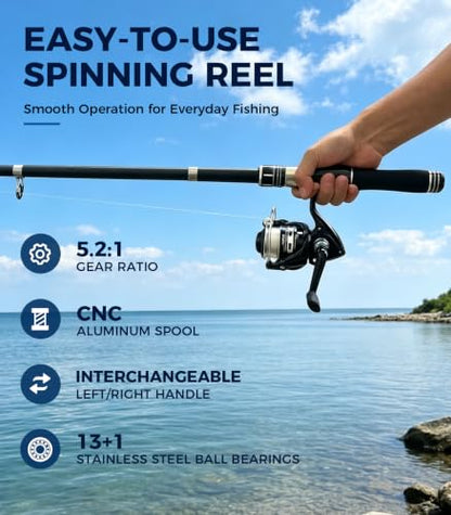 6.9ft Fishing Poles and Reels Combo, 2 Pack Telescopic Fishing Rod and Reel Kits with Lures and Carrier Bag, Lightweight Collapsible Travel Fishing Pole Set for Beginners Men Women