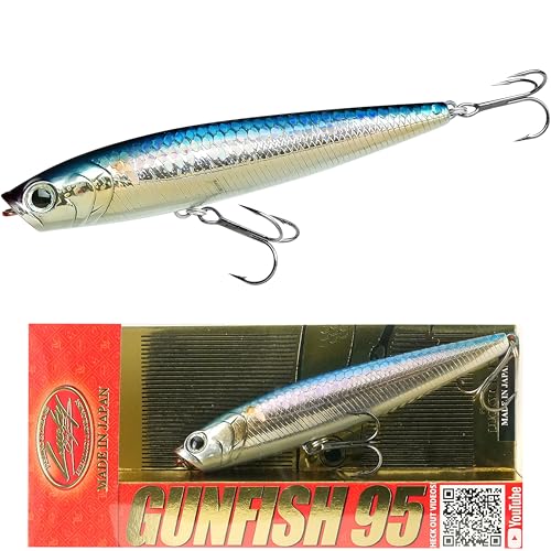 LUCKY CRAFT Gunfish 95NF Top Water Bass Fishing Lures, 4” Floating Lure with Cupped Mouth, Freshwater Trout and Bass Lures Fishing Gear, Accessories for Tackle Box - color: 270 MS American Shad