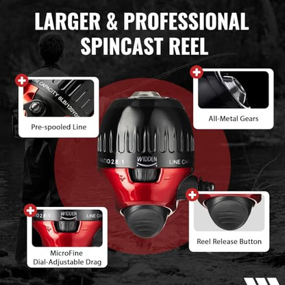 WIDDEN Kids Fishing Pole, Youth Fishing Rod and Reel Combo - Telescopic Portable Fishing Pole with Tackle Box Bag Starter Anglers Set, Fishing Gear Kit for Boys Girls Teens Age 5-18 and Beginners - color: Red