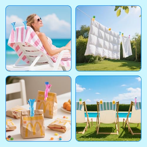 8 Pack Towel Clips for Beach Chairs, Durable and Jumbo Size Parrot Towel Clips, Portable Cute Creative Beach Towel Clip for Beach Chairs Cruise Patio Pool or Daily Use - style: Pineapple+Beer+Parrot+Fish