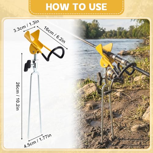 6 Pcs Fishing Rod Holder for Ground Upgraded Bank Fishing Pole Holders Adjustable Extra Long Drill Rod Stand for Catfish, Beach, Mud, Gifts for Men Birthday Christmas - color: Gold