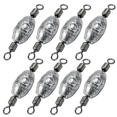 Uenhoy Fishing Weights Inline Trolling Fishing Sinker Tackle with Inner Swivels, Oval Drop Casting Fishing Weight Sinkers - size: 3/8 oz, 20pcs