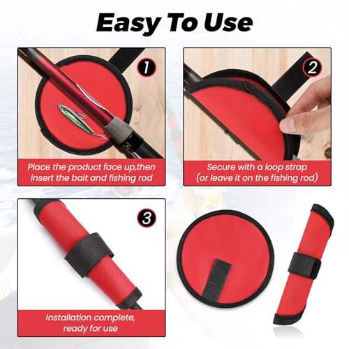 8 Pieces 5.9''/15 CM Fishing Hook Covers Shield, Fishing Lure Covers Protector, Lure Wraps Guard with Touch Fastener for Fisherman Rod Bait Pole Reel Storage Sleeve - color: Red