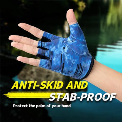 Stubby Fingerless Fishing Gloves Men - Lightweight Breathable Anti-Slip Kayak Gloves Women for Kayaking, Sailing,Paddling,Rowing - color: Camouflage blue, size: Large-X-Large