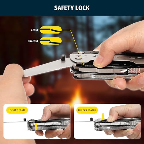 12-in-1 Multitool Pliers with Safety Lock, Fire Starter & Whistle, Stainless Steel Pocket Knife, Camping Multitool with Detachable Scissors for Outdoor Survival, EDC Gear - style: 12 IN 1