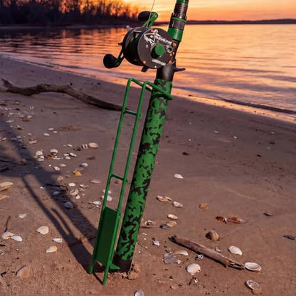 2 Set Blaze Bank Fishing Rod Holders Heavy Duty Steel Rod Stands for Shore Fishing - color: Green