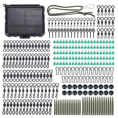 Carp Fishing Tackle Box with 301PCS Terminal Tackles, Stainless Steel Hooks Swivels Clips Beads Kit for Freshwater Saltwater Bass Trout Walleye Rig Setup