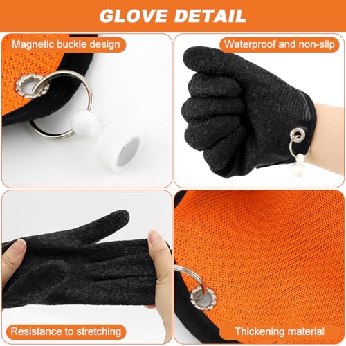 2PCS Fishing Gloves with Magnet Release, Non-Slip Fishing Catching Gloves, Puncture-Proof, Waterproof, Quick-Dry,Professional Fishing Glove for Handling Fish